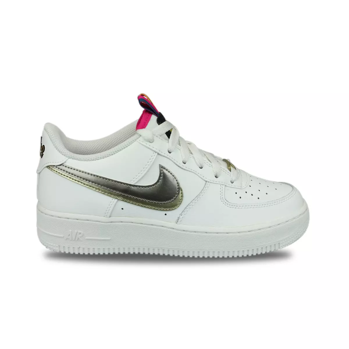 Nike Air Force 1 LV8 Double Swoosh Silver Gold Blanc