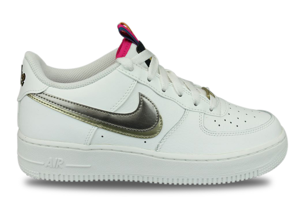 Nike Air Force 1 LV8 Double Swoosh Silver Gold Blanc