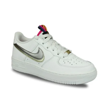 Nike Air Force 1 LV8 Double Swoosh Silver Gold Blanc